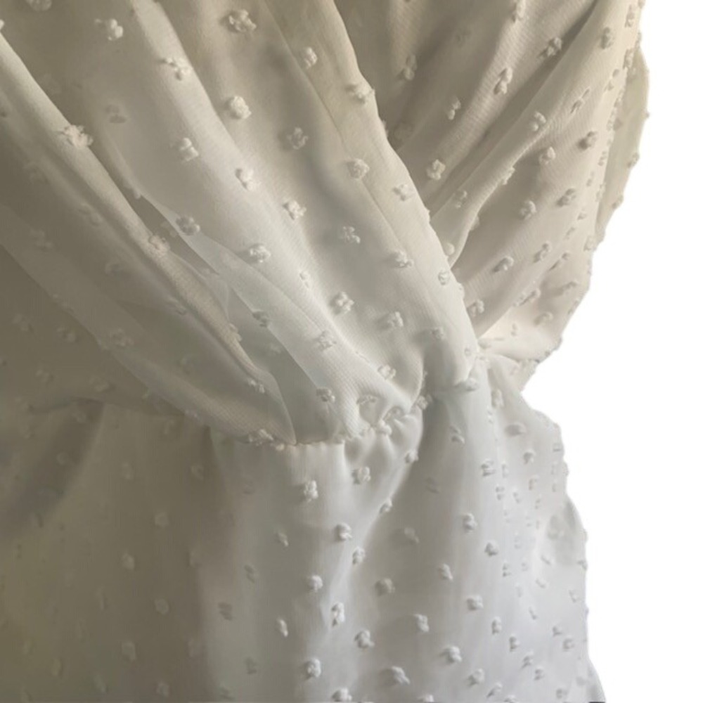 NWT Romantic Coquette Swiss Dot Ivory Ruched V Neck Mini Dress L Bridal Shower L - Picture 5 of 12